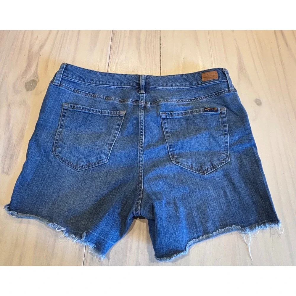 Seven7 Womens Size 14 Blue Denim Cutoff Shorts Raw Hem Stretch Mid Rise RN109890
